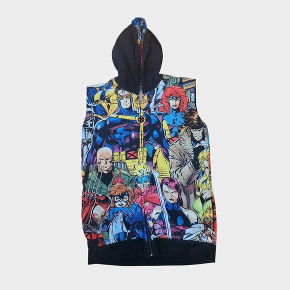 Disney Marvel X-Men Jim Lee Art Sleeveless Zip Hoodie Vest XS Graphic Street - Picture 2 of 13